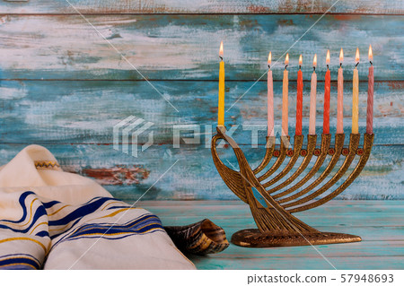 Hanukkah menorah with candles for chanukah Hanukkah menorah with candles for chanukah 57948693