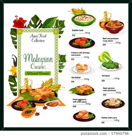 Food of Malaysia, Malaysian cuisine menu template - Stock Illustration ...