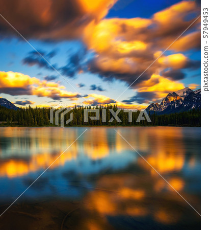 Sunset over Herbert Lake in Banff National Park, Alberta, Canada 57949453