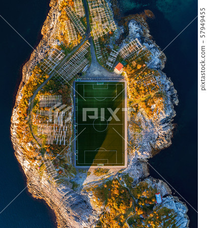 Football field in Henningsvaer from above Football field in Henningsvaer from above 57949455
