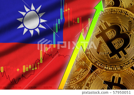 Taiwan flag and cryptocurrency growing trend with 57950051