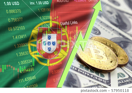 Portugal flag and cryptocurrency growing trend 57950118