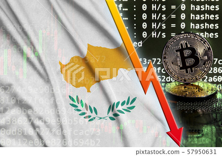 Cyprus flag and falling red arrow on bitcoin Cyprus flag and falling red arrow on bitcoin 57950631