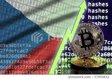 Czech flag and rising green arrow on bitcoin Czech flag and rising green arrow on bitcoin 57950632