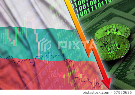 Bulgaria flag and cryptocurrency falling trend Bulgaria flag and cryptocurrency falling trend 57950656