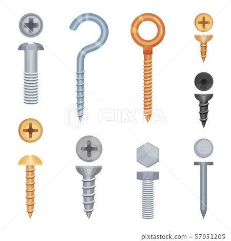 Set of screws and bolts. Vector illustration on a white background. 57951205