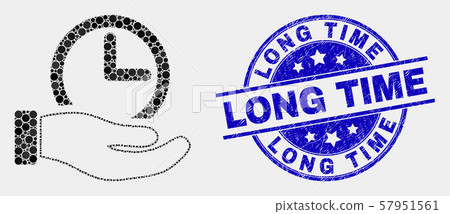 Vector Pixel Time Service Hand Icon and Scratched Long Time Seal Vector Pixel Time Service Hand Icon and Scratched Long Time Seal 57951561