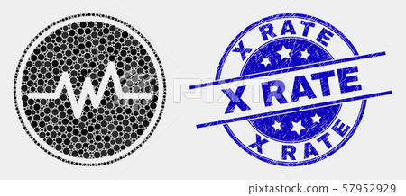 Vector Dot Pulse Signal Icon and Scratched X Rate Watermark 57952929