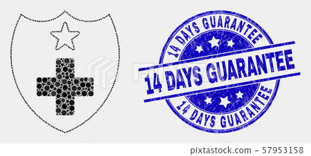 Vector Dot Medical Shield Icon and Distress 14 Days Guarantee Stamp 57953158