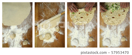 making homemade gozleme, turkish famous pastry 57953470