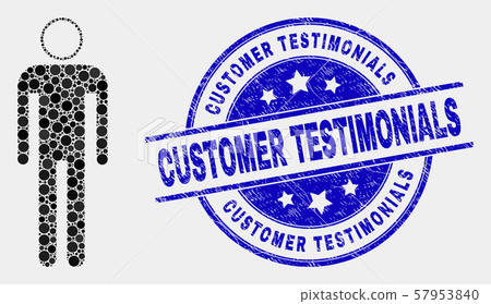 Vector Dotted Man Icon and Grunge Customer Testimonials Stamp Seal 57953840