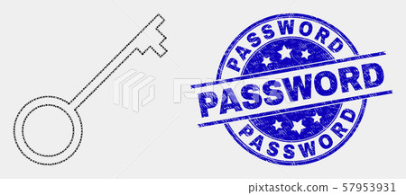 Vector Dotted Key Icon and Scratched Password Seal Vector Dotted Key Icon and Scratched Password Seal 57953931