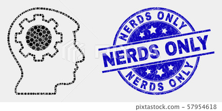 Vector Pixel Gear Thinking Head Icon and Grunge Nerds Only Seal Vector Pixel Gear Thinking Head Icon and Grunge Nerds Only Seal 57954618