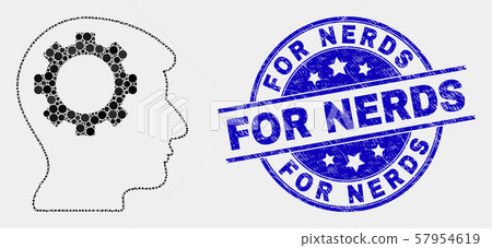 Vector Pixel Gear Thinking Head Icon and Grunge For Nerds Stamp Vector Pixel Gear Thinking Head Icon and Grunge For Nerds Stamp 57954619