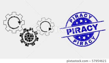 Vector Dot Gear Mechanism Icon and Distress Piracy Stamp Seal Vector Dot Gear Mechanism Icon and Distress Piracy Stamp Seal 57954621