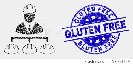 Vector Pixel Engineer Hierarchy Icon and Scratched Gluten Free Stamp 57954799