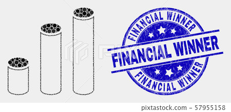 Vector Pixelated Cylinder Chart Icon and Grunge Financial Winner Stamp 57955158