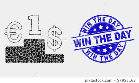 Vector Dot Currency Pedestal Icon and Distress Win the Day Stamp Vector Dot Currency Pedestal Icon and Distress Win the Day Stamp 57955162