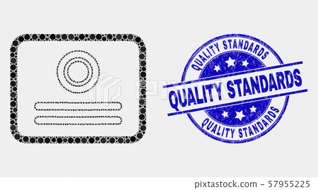 Vector Pixelated Certificate Icon and Scratched Quality Standards Watermark Vector Pixelated Certificate Icon and Scratched Quality Standards Watermark 57955225