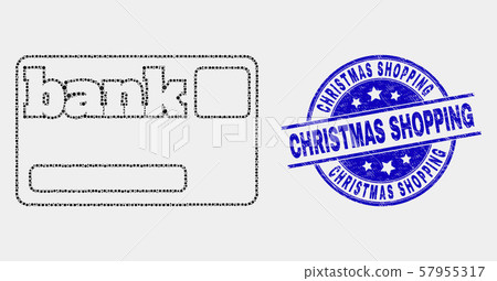 Vector Dotted Bank Card Icon and Distress Christmas Shopping Stamp Vector Dotted Bank Card Icon and Distress Christmas Shopping Stamp 57955317