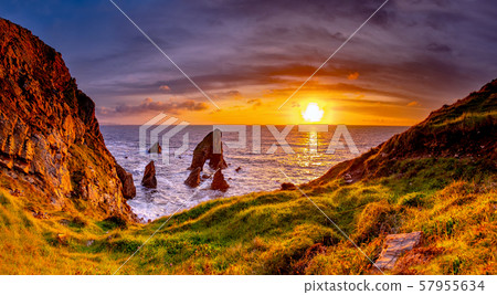 Crohy Head Sea Arch Breeches during sunset - County Donegal, Ireland 57955634