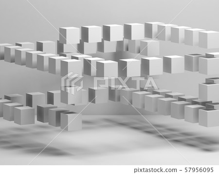 White flying cubes installation, 3d render White flying cubes installation, 3d render 57956095