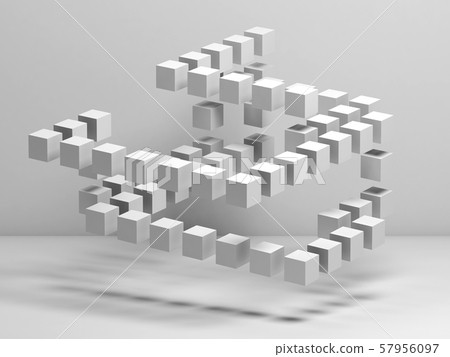 White flying 3d cubes installation White flying 3d cubes installation 57956097