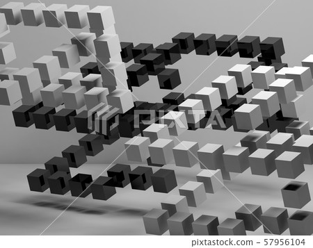 3d black and white flying cubes installation 57956104