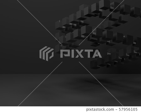 Cubes installation in empty room. 3d rendering Cubes installation in empty room. 3d rendering 57956105