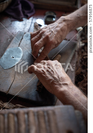 Cigar rolling or making by torcedor in cuba 57956875