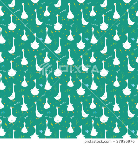Cute Goose Seamless Pattern, Cartoon Hand Drawn Goose Doodles Vector Background Illustration . 57956976