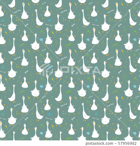 Cute Goose Seamless Pattern, Cartoon Hand Drawn Goose Doodles Vector Background Illustration . Cute Goose Seamless Pattern, Cartoon Hand Drawn Goose Doodles Vector Background Illustration . 57956982
