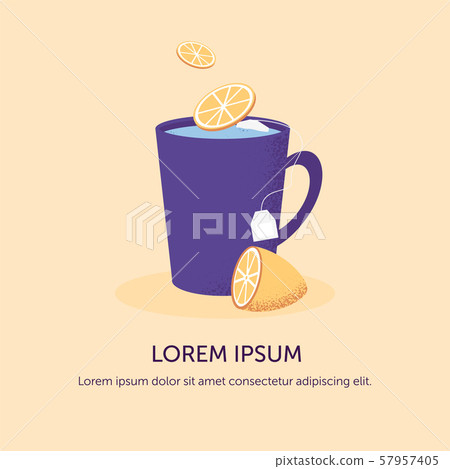 Poster with  cup tea and lemon. Season illness 57957405