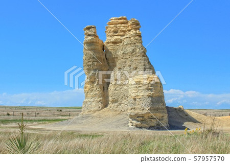 Castle Rock with blue sky in Western Kansas USA  57957570