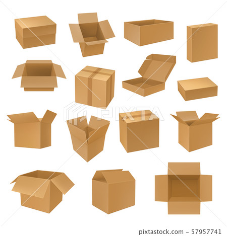 Set of isolated isometric 3d carton boxes. 57957741