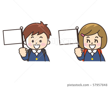 Elementary school student with flag Elementary school student with flag 57957848