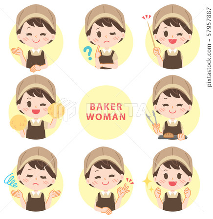 麵包店的職業女性人咖啡館麵包店圖標插圖集 57957887