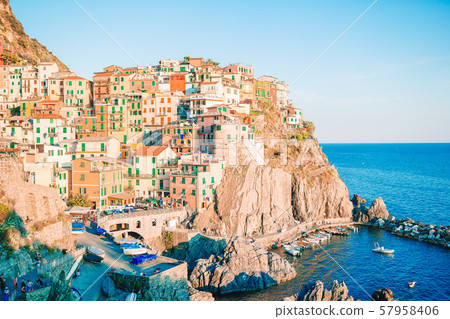 Amazing view of the beautiful village of Manarola in the Cinque Terre Reserve. Amazing view of the beautiful village of Manarola in the Cinque Terre Reserve. 57958406