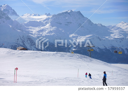 St. Moritz, a ski resort in Switzerland in winter 57959337