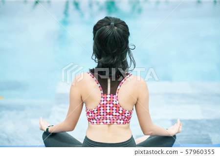 Woman relaxing on fresh air Woman relaxing on fresh air 57960355