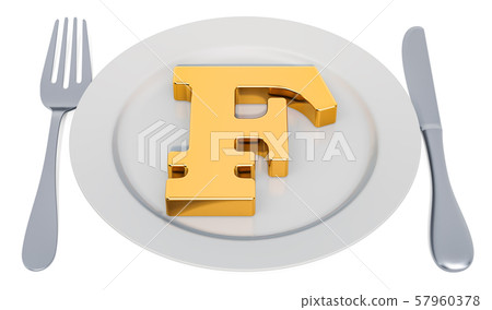Plate with franc symbol, 3D rendering 57960378