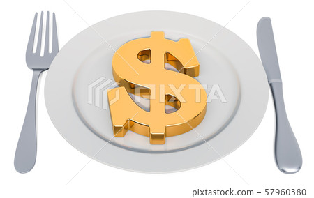 Plate with dollar symbol, 3D rendering Plate with dollar symbol, 3D rendering 57960380