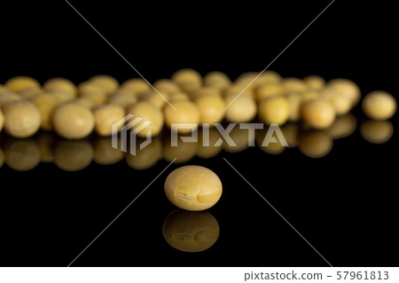 Raw yellow soya bean isolated on black glass 57961813
