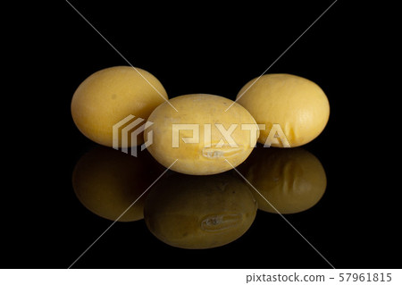 Raw yellow soya bean isolated on black glass Raw yellow soya bean isolated on black glass 57961815