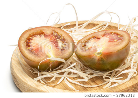 Fresh green red tomato isolated on white Fresh green red tomato isolated on white 57962318