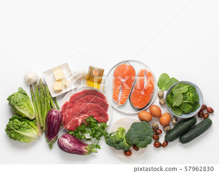 Atkins Diet food ingredients isolated on white, Atkins Diet food ingredients isolated on white, 57962830