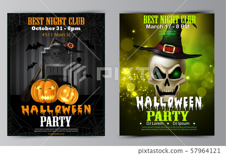 Halloween party flyer with pumpkins 57964121