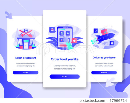 Onboarding screen page template of Online Food Delivery Concept. Modern flat design concept of web page design for website and mobile website.Vector illustration Onboarding screen page template of Online Food Delivery Concept. Modern flat design concept of web page design for website and mobile website.Vector illustration 57966714