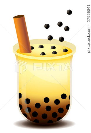 Bubble tea with chewy tapioca balls pouring into plastic cup. Fresh topping pearls for brown sugar bubble tea - vector illustration Bubble tea with chewy tapioca balls pouring into plastic cup. Fresh topping pearls for brown sugar bubble tea - vector illustration 57966841