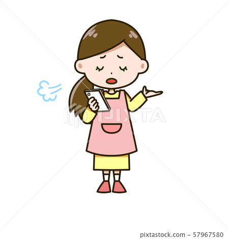 A woman posing sighing by looking at her smartphone Illustration 57967580
